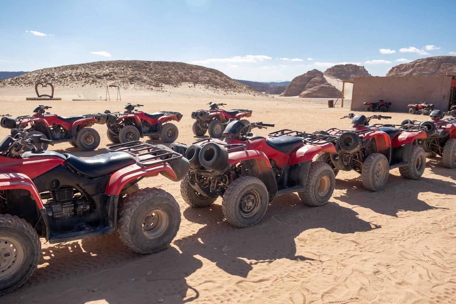 Experience the excitement of driving quad motorbikes through the stunning landscapes of the Sinai desert around Sharm el Sheikh, Egypt.