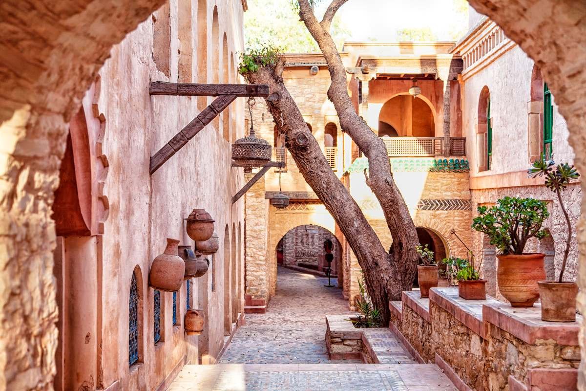 In the medina of the african harbor city Agadir in Morocco with lots of sights and gorgeous architecture